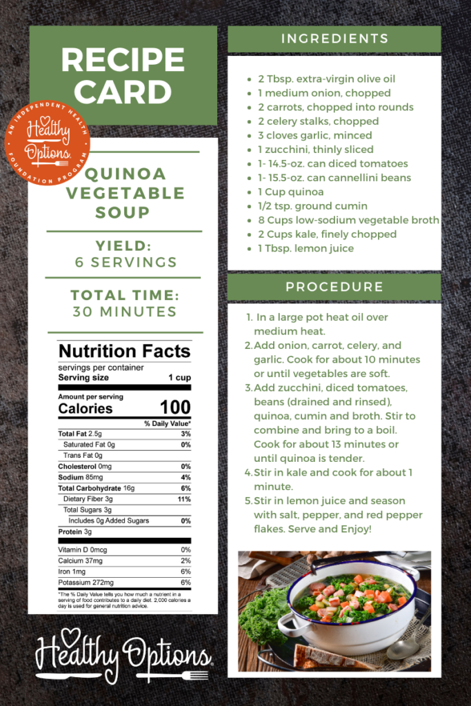 recipe for quinoa soup with nutrition information